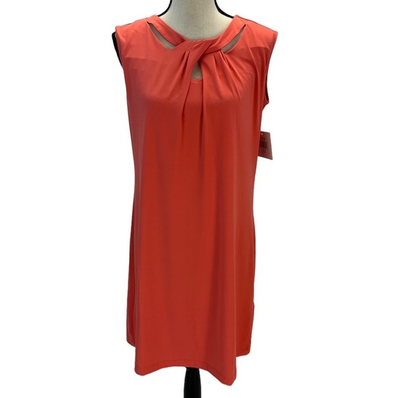 Ellen Tracy Sleeveless Cut Out Knot Neck Mini Dress - Coral Pink - size XSmall - Picture 1 of 11